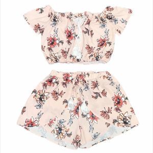 Boho Floral Crop Top and Shorts Set